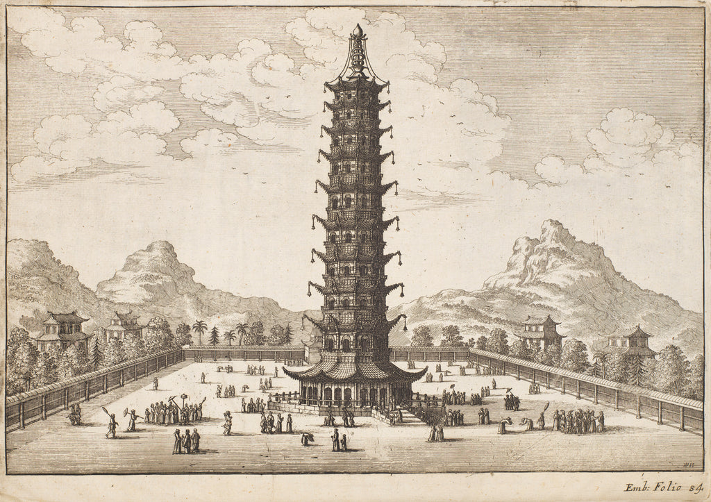 Detail of The Empire of China & Japan - the Porcelain Pagoda (Da Bao'en Si), at Nanjing by Thomas Pennant