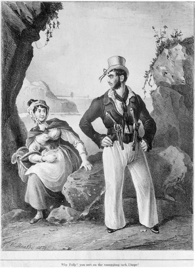 Detail of Why Polly! you an't on the smuggling tack, I hope! (Armed sailor addressing lady with a basket) by William Heath