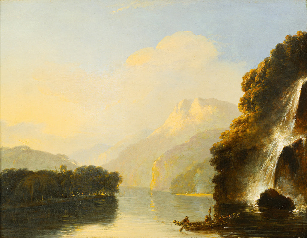 Detail of Waterfall in Dusky Bay with a Maori canoe by William Hodges