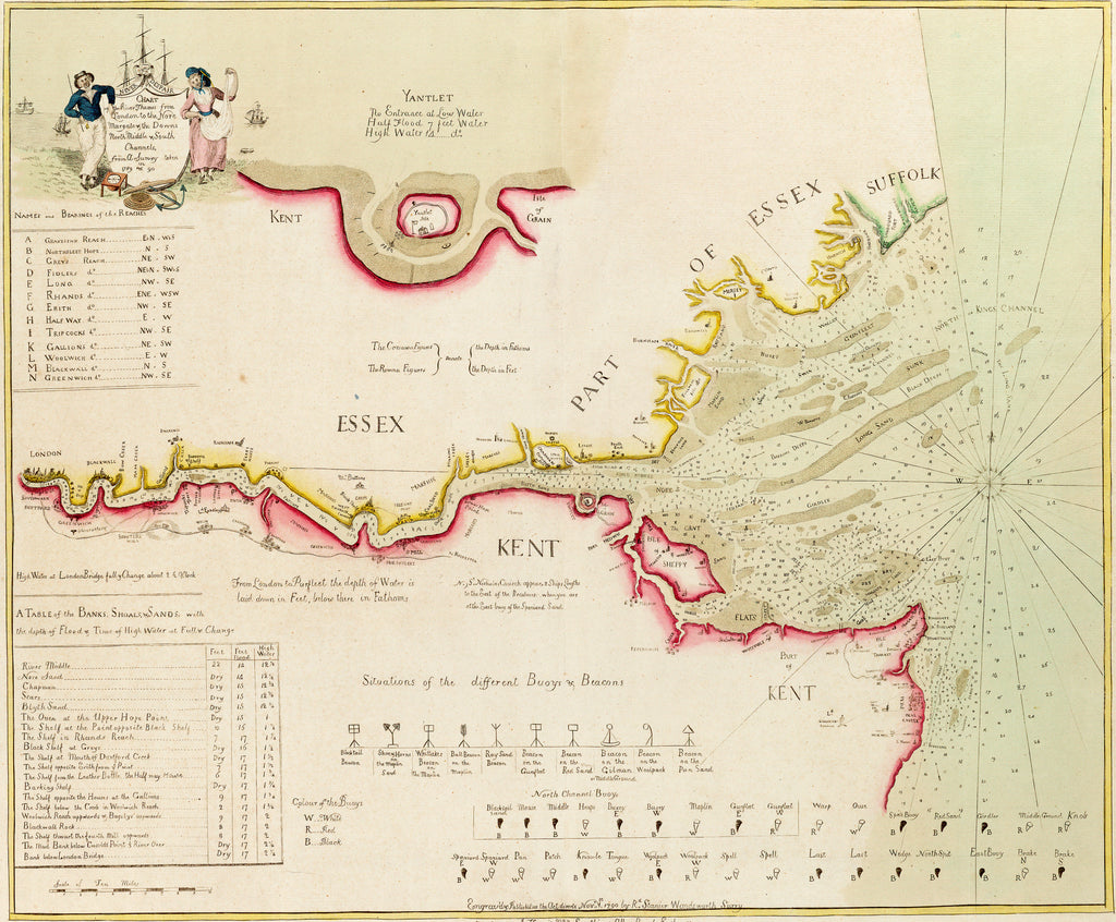 Detail of Chart of the River Thames from London to the Nore, Margate and the Downs, North, Middle and South Channels, from a survey taken in 1789 and 90 by Richard Stanier