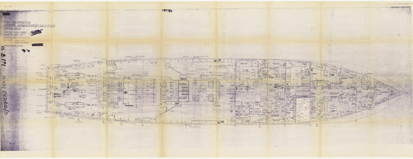 Upper Deck plan of HMS 'Bronington' (1953) in 1965. Scale - 1:24