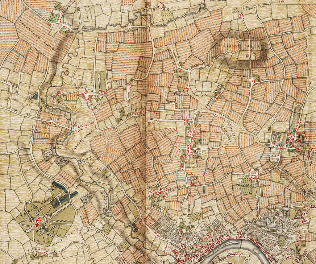 Detail of Map of Greenford, Osterley, Ealing and Kew by John Rocque