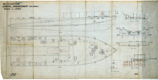 General Arrangement plan for 58ft 'H' Lighters, H1-H4 (1917) (for Model) - 19/S/3
