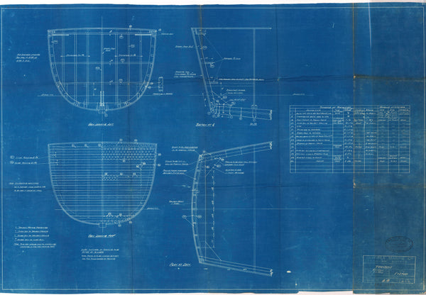 Plan showing the elevation, plan and section for the transom of the Fairmile B type motor launch