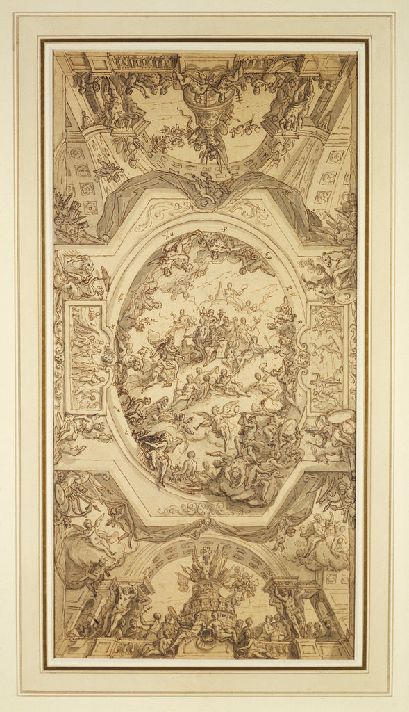 Detail of Drawing for the ceiling of the Painted Hall with key to figures on reverse by James Thornhill