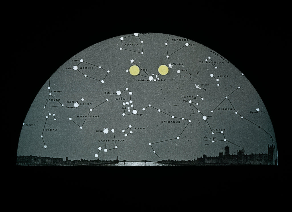 Detail of Astronomical black and white glass slide of diagram of Moon's position on star chart over London by unknown