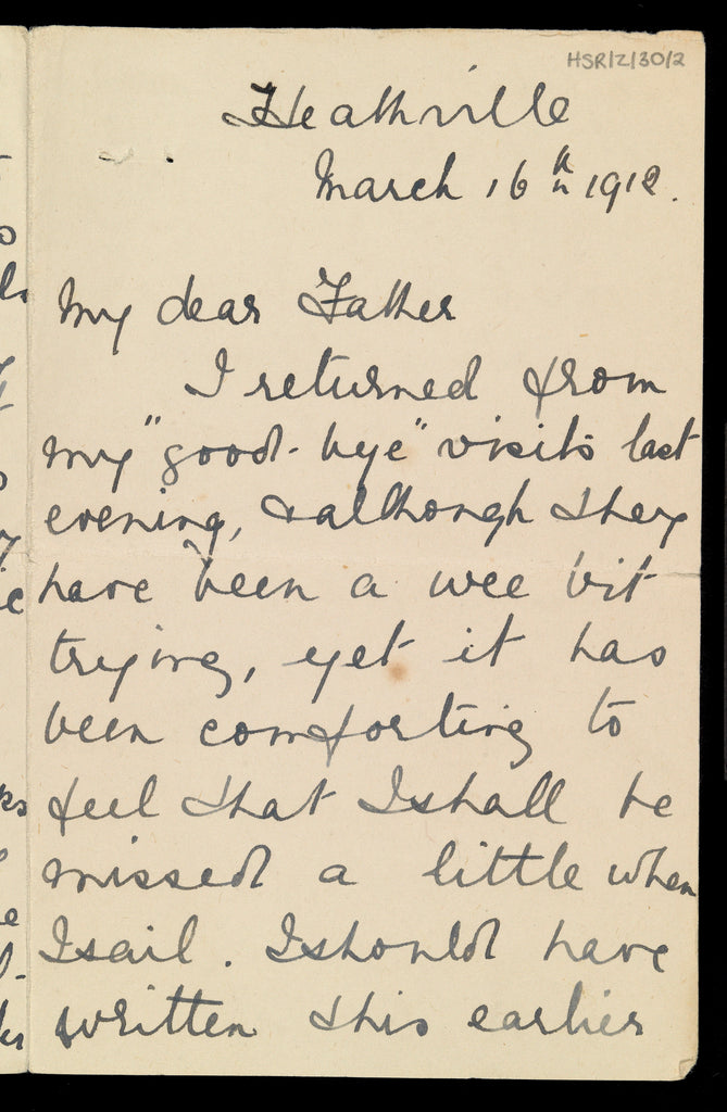 Detail of Letter from Marion Wright to her father, 16 Mar 1912, preparations for her voyage to New York on 'Titanic' by Marion Wright