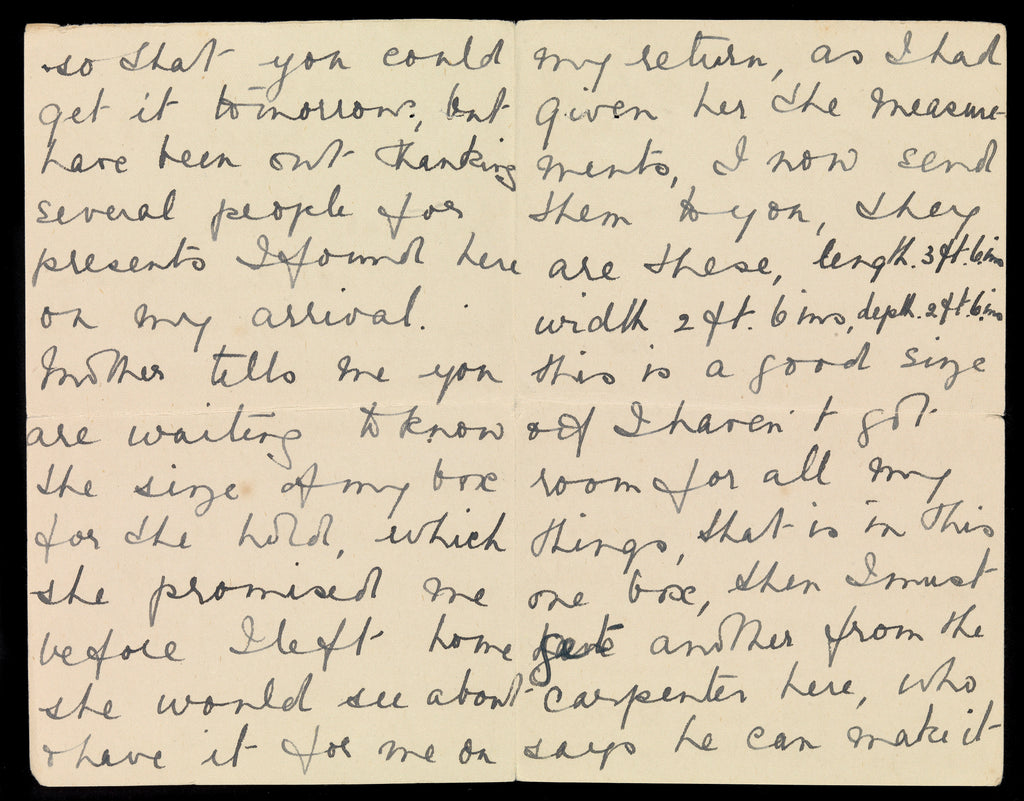 Detail of Letter from Marion Wright to her father (second page), 16 Mar 1912, preparations for her voyage to New York on 'Titanic' by Marion Wright