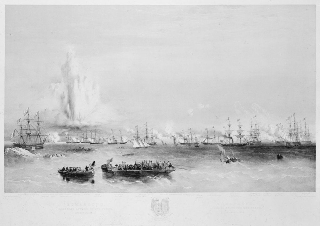 Detail of The English and French fleets in the Baltic: combined attack on the forts at Bomarsund, 15 August 1854 by Oswald Walter Brierly