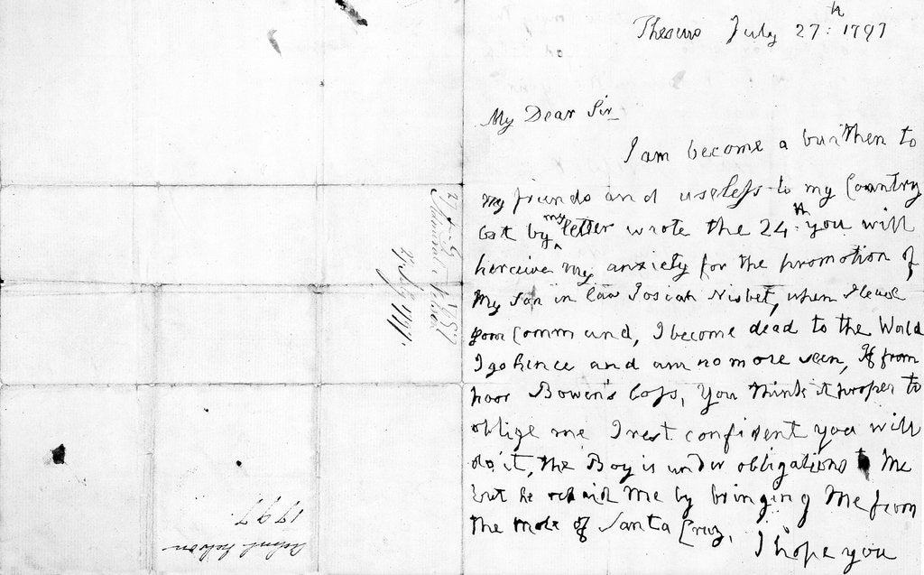 Detail of Nelson's first letter with his left hand by Horatio Nelson