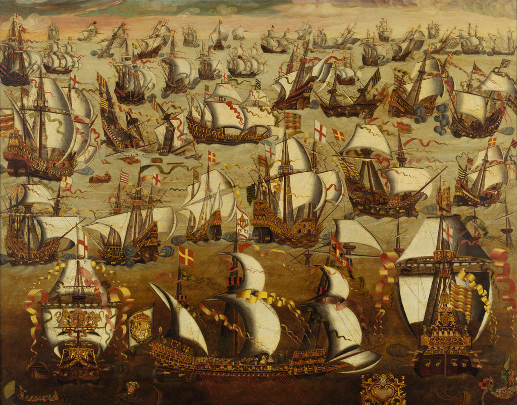 Detail of English ships and the Spanish Armada, August 1588 by English School