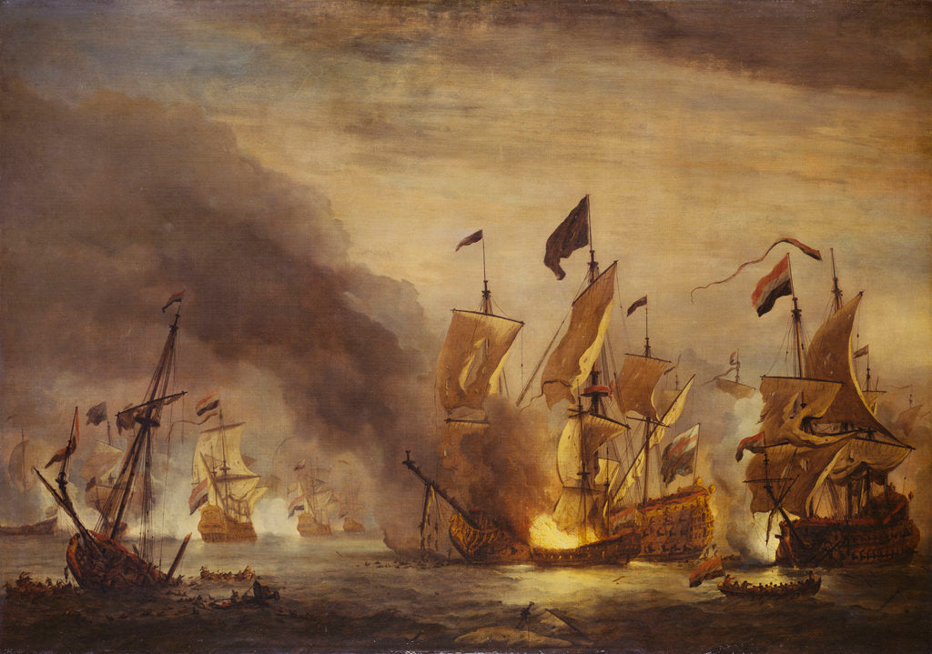 Detail of The burning of HMS 'Royal James' at the Battle of Solebay, 28 May 1672 by Willem Van de Velde the Younger