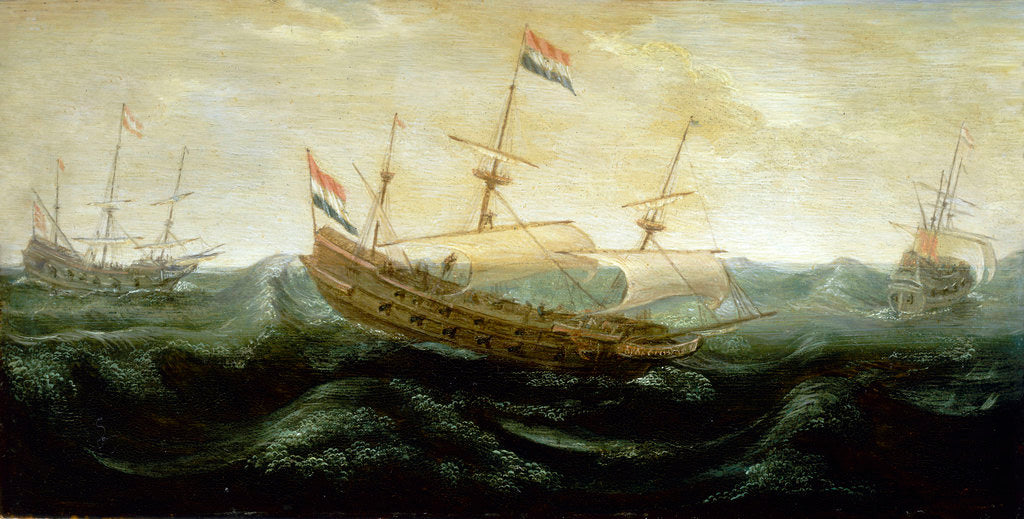 Detail of Dutch ships in a rough sea by Abraham de Verwer