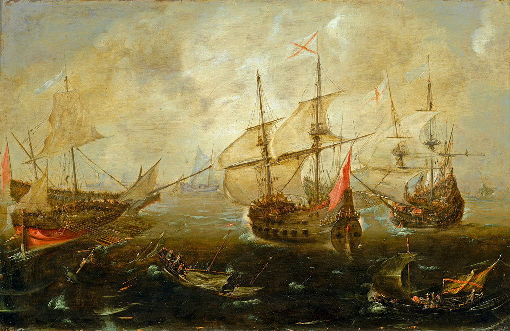 Detail of Action between English and Spanish ships by Andries van Eertvelt