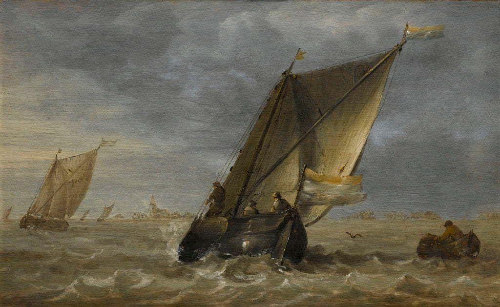 Detail of Fishing boats in a fresh breeze by Abraham Hendricksz van Beyeren