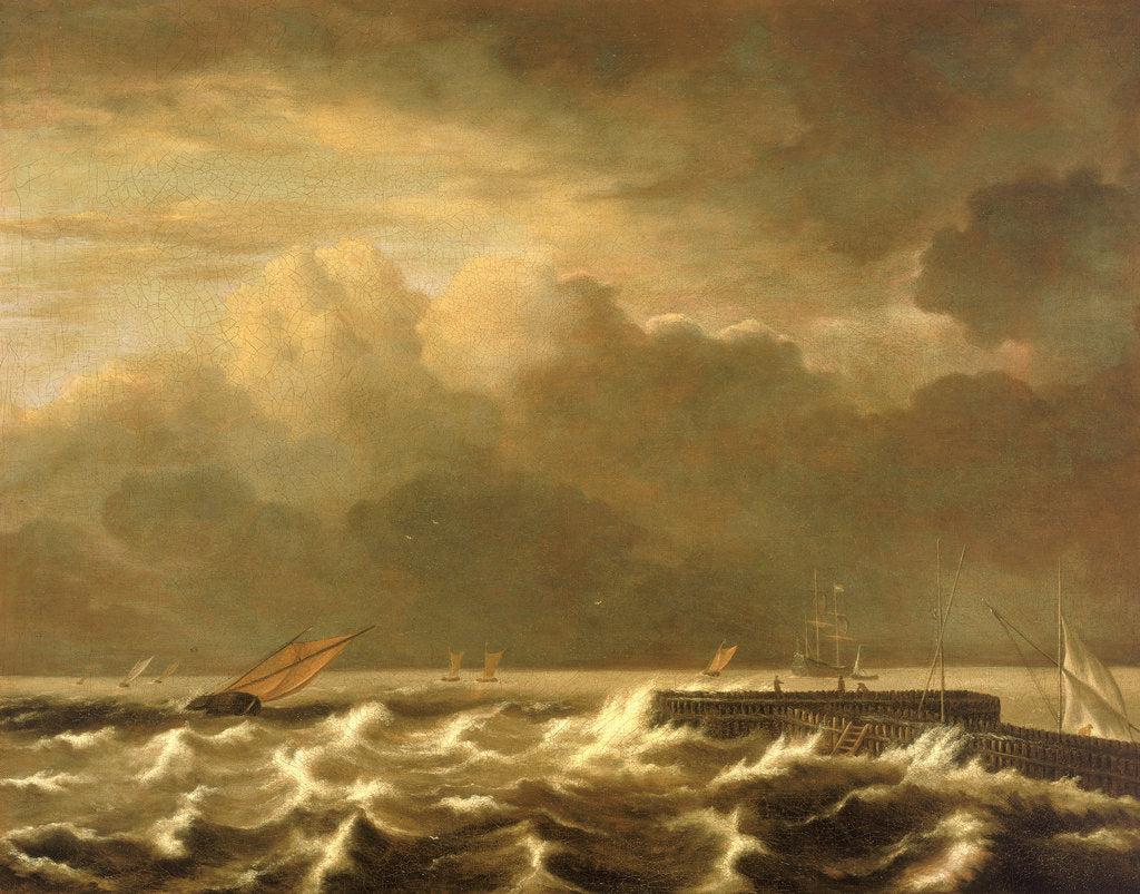 Detail of Rough seas breaking over a jetty by Jacob van Ruisdael