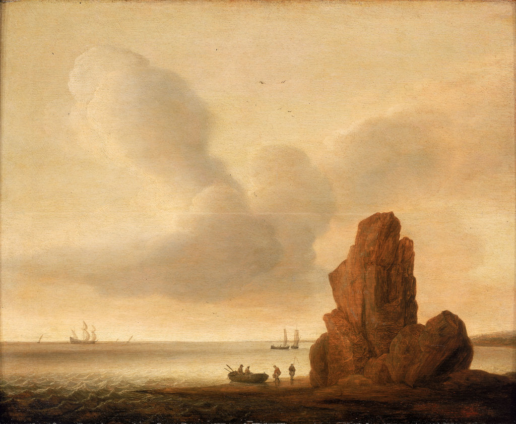 Detail of A rock in a calm sea by Jacob de Gruyter