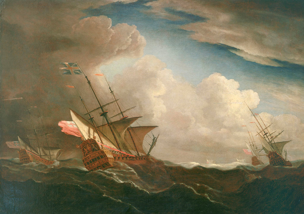 Detail of English ships at sea beating to windward in a gale by Willem Van de Velde the Younger
