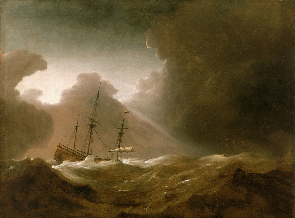 Detail of A Dutch ship scudding before a storm by Willem Van de Velde the Younger
