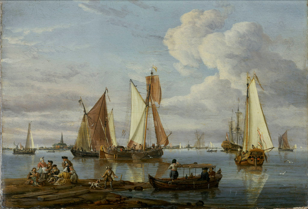 Detail of Dutch shipping in an estuary by Abraham Storck