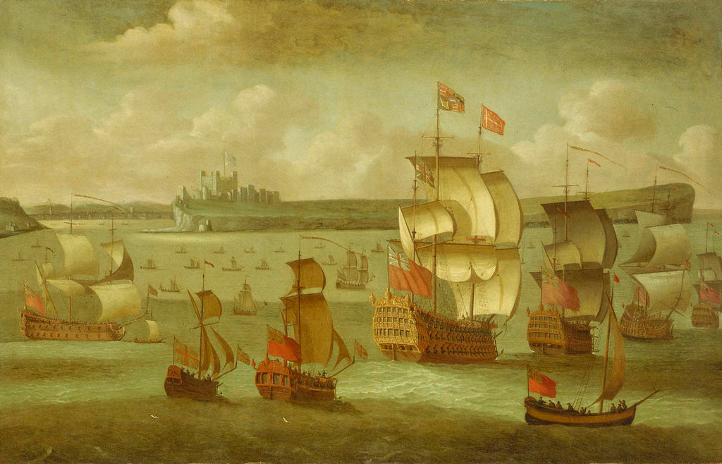 Detail of A ship flying the Royal Standard with other vessels by Isaac Sailmaker