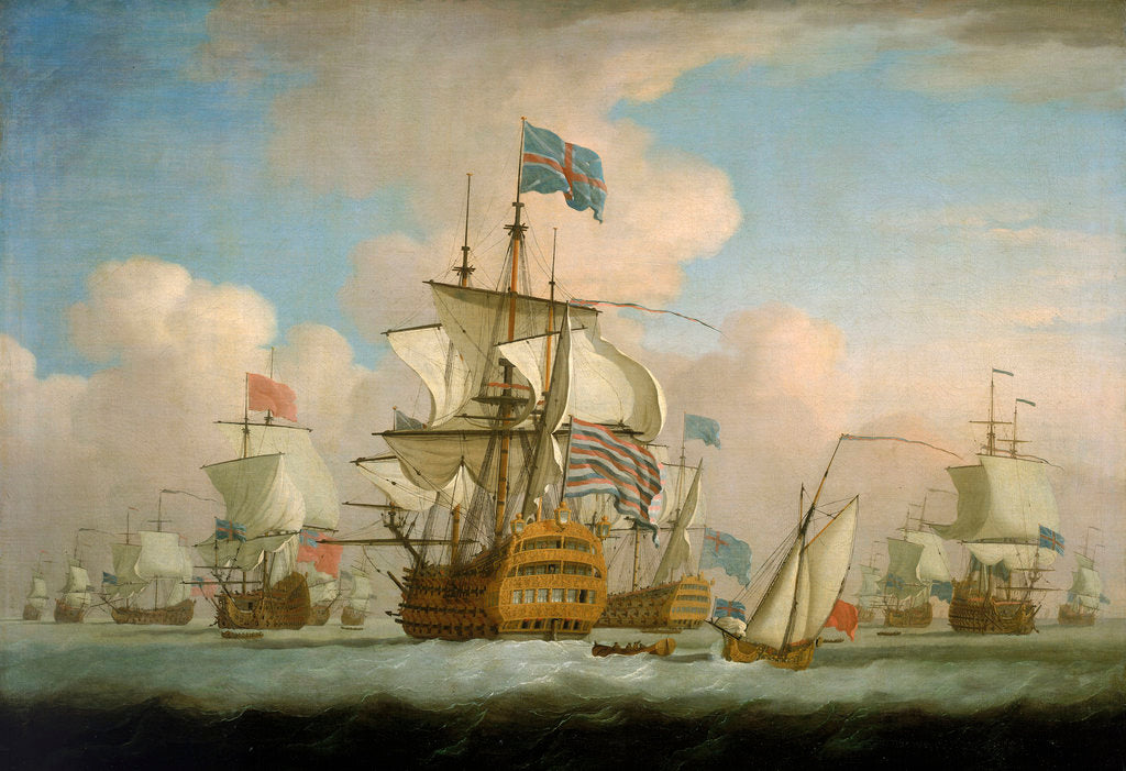 Detail of An English fleet coming to anchor by Peter Monamy