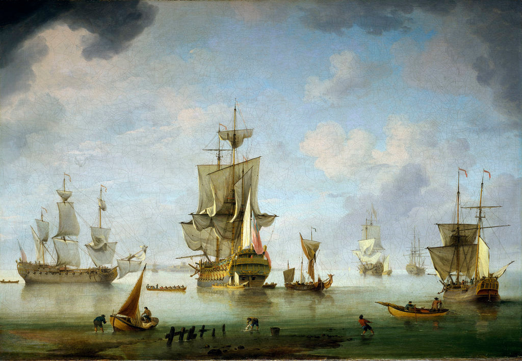 Detail of Shipping becalmed in the Solent by Charles Brooking