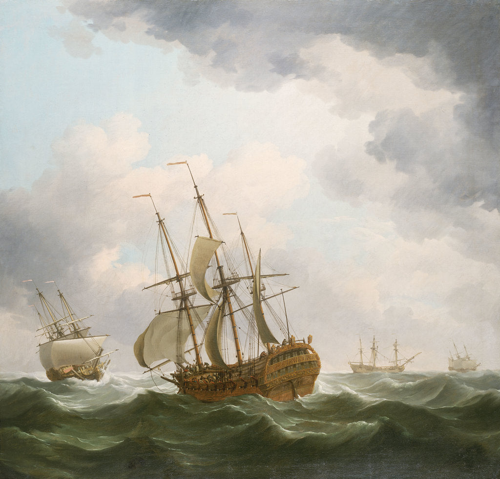 Detail of East Indiamen in a gale by Charles Brooking