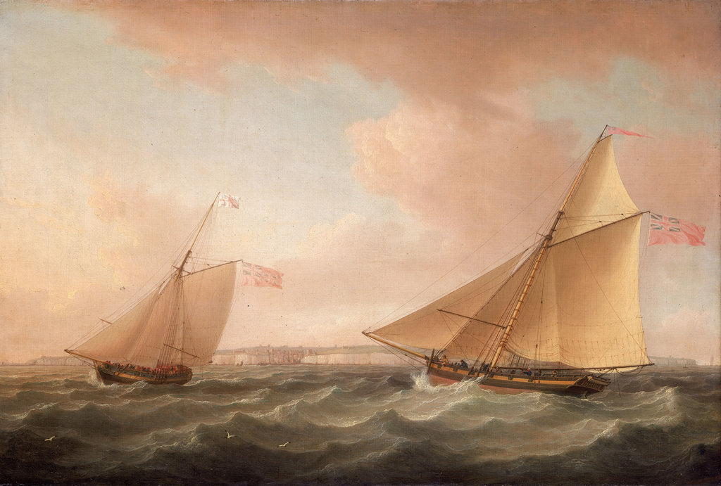 Detail of A Trinity House yacht and a revenue cutter off Ramsgate by Thomas Whitcombe