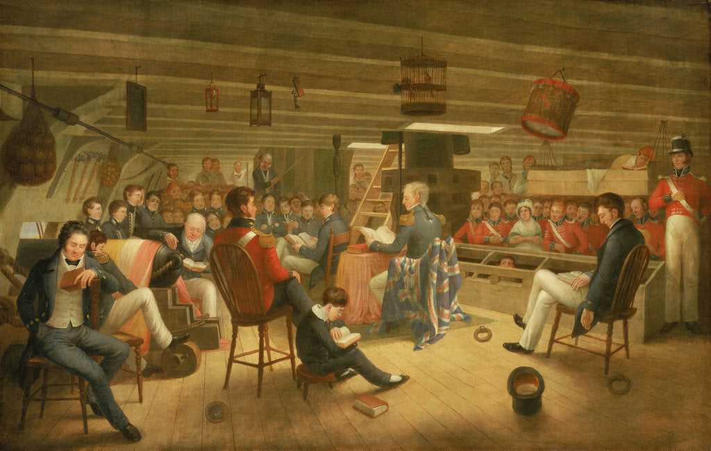 Detail of Divine service as it is usually performed on board a British frigate at sea by Augustus Earle