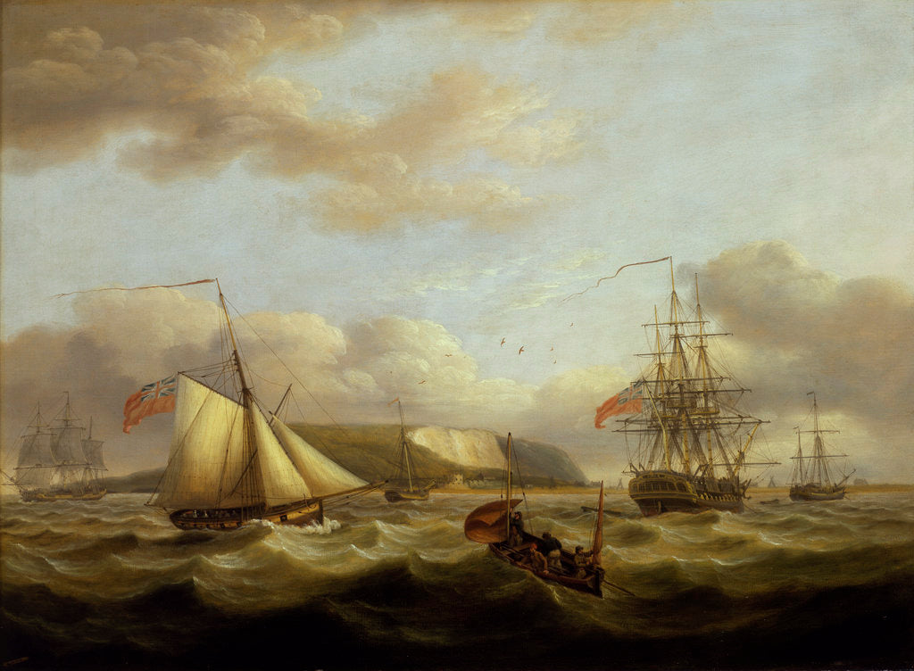 Detail of A cutter passing astern of a frigate by Thomas Luny