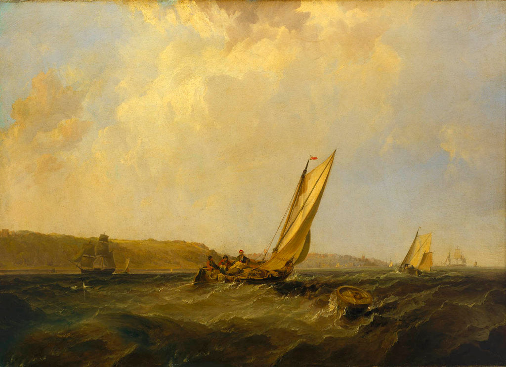 Detail of A sailing boat in a fresh breeze off Cowes by George Chambers the Elder