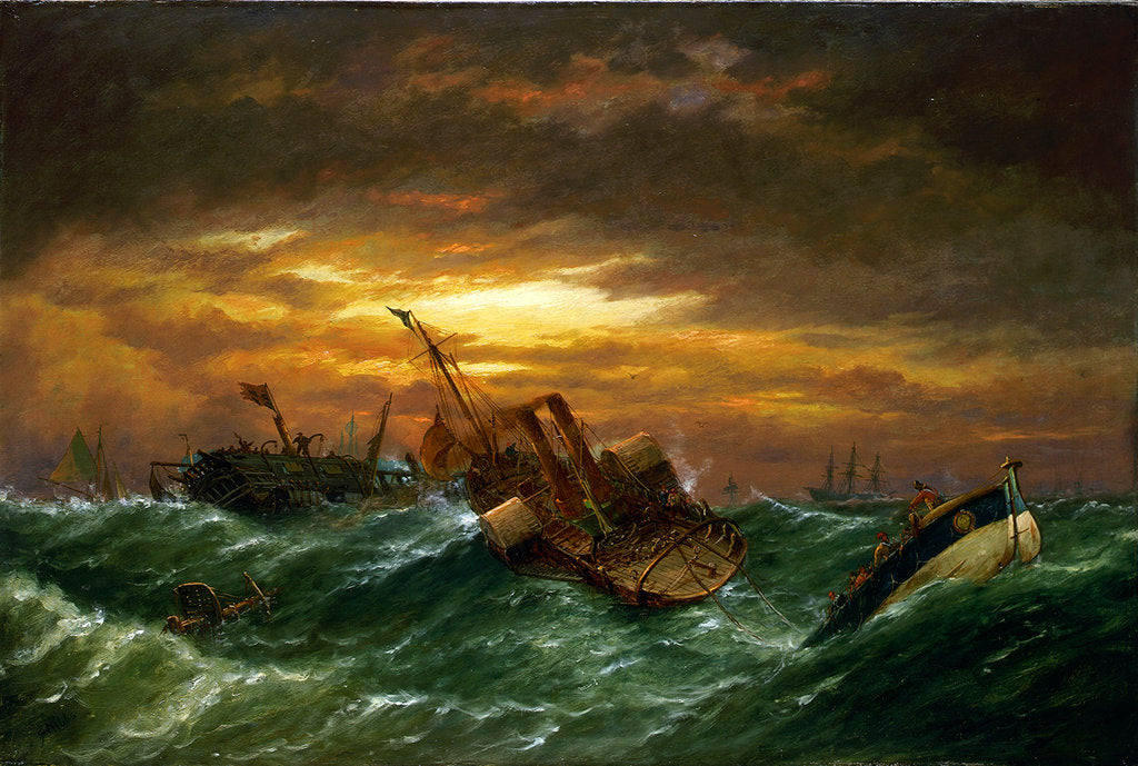 Detail of Shipwreck with a paddle tug towing a lifeboat in a gale by Richard Henry Nibbs