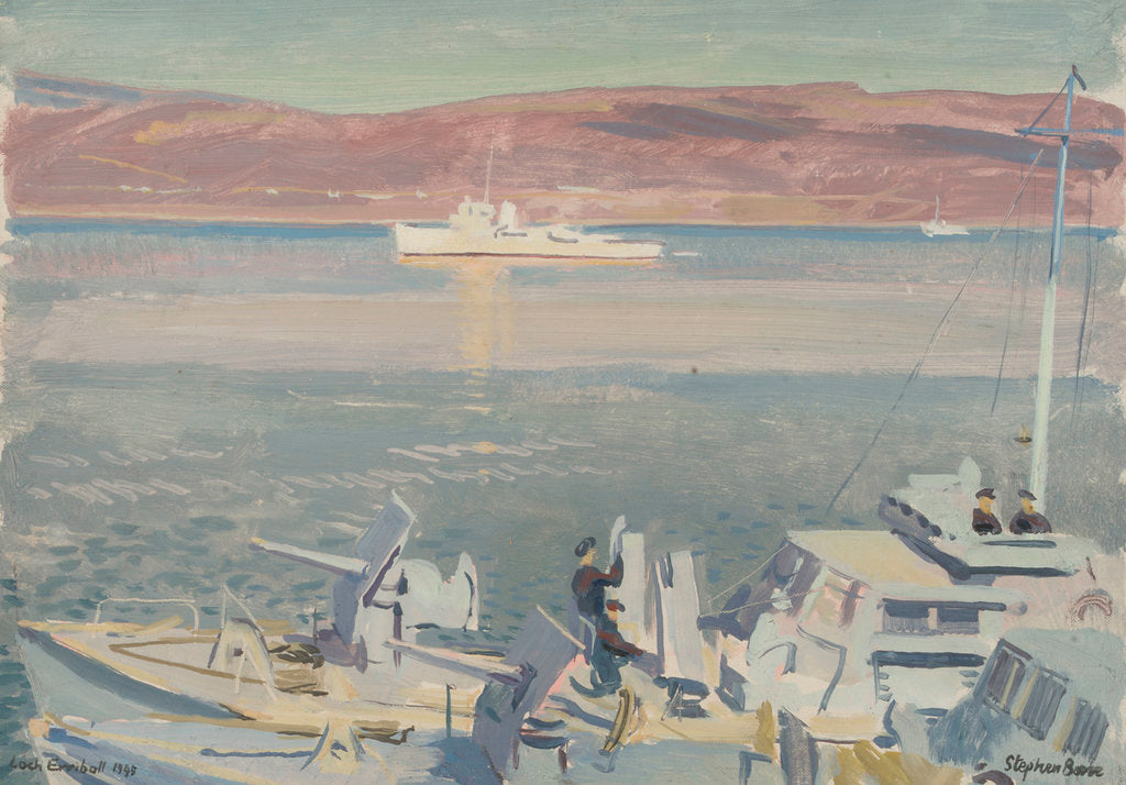Detail of MGBs and HMS 'Conn' in Loch Eriboll in 1945 by Stephen Bone