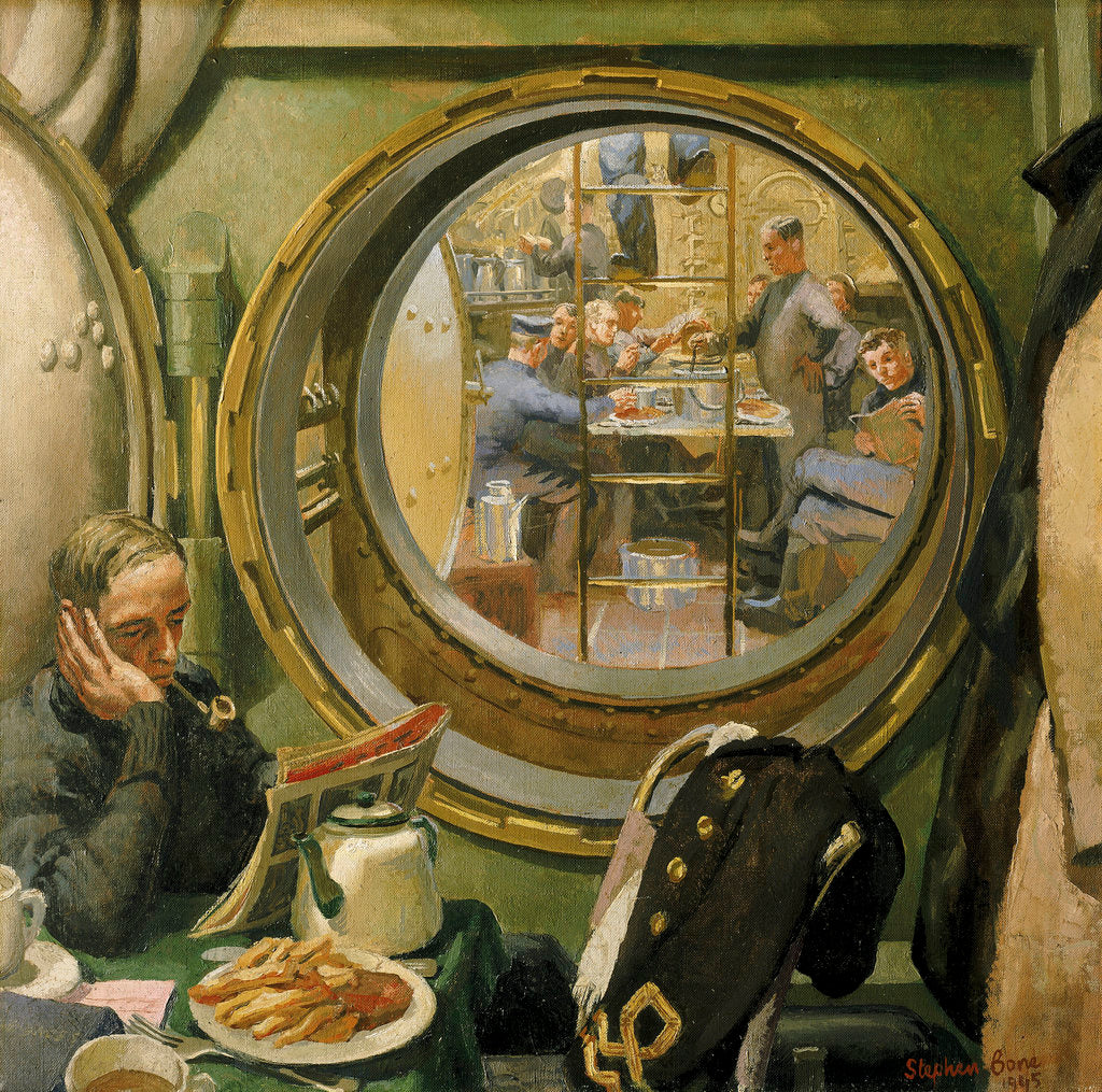 Detail of S-class submarine:The wardroom and forward mess deck by Stephen Bone