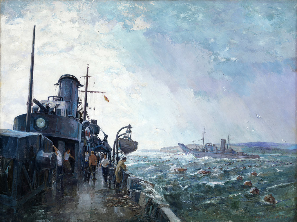 Detail of Boom-defence vessels by Charles Ernest Cundall
