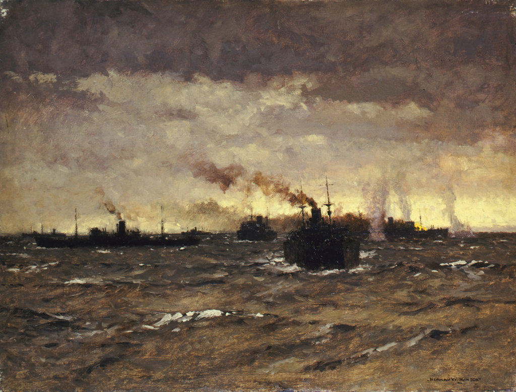 Detail of Raider in sight: convoy dispersing by Norman Wilkinson