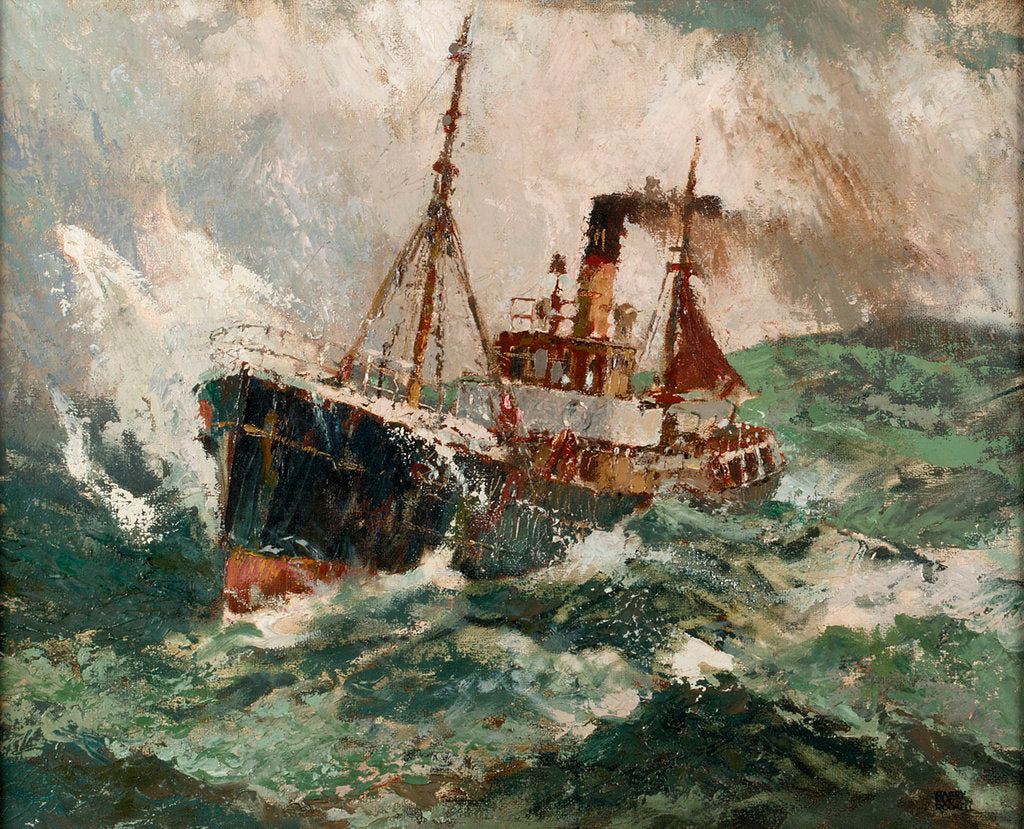 Detail of Gale force 8: trawler in a rough sea by Harry Hudson Rodmell