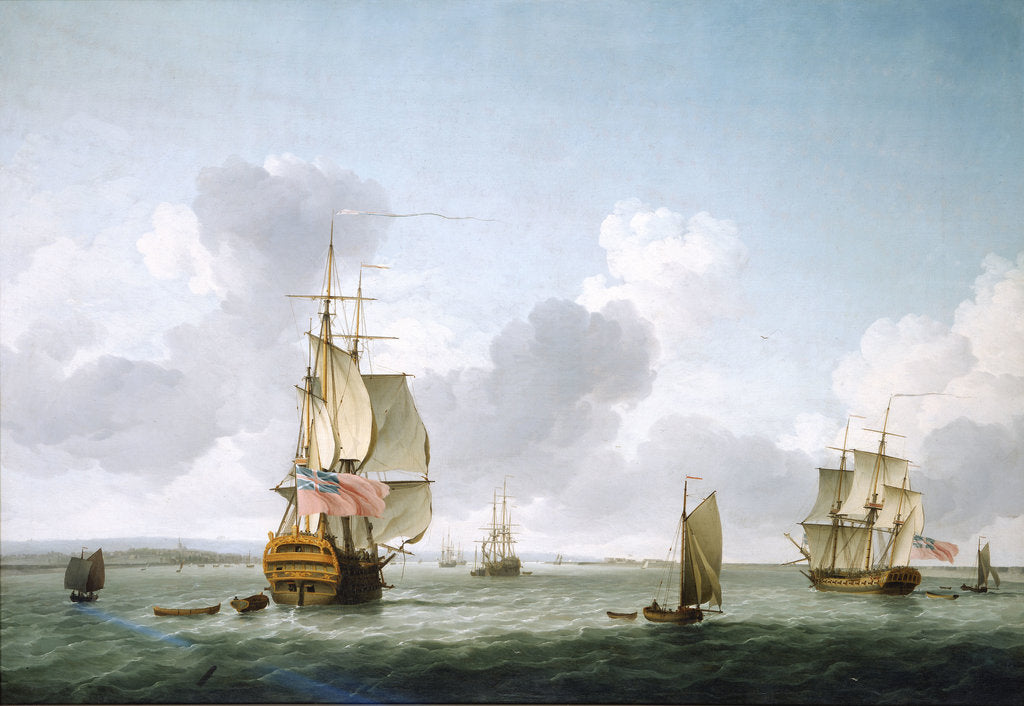 Detail of A two-decker and a frigate running into the Thames off Gravesend by Charles Brooking