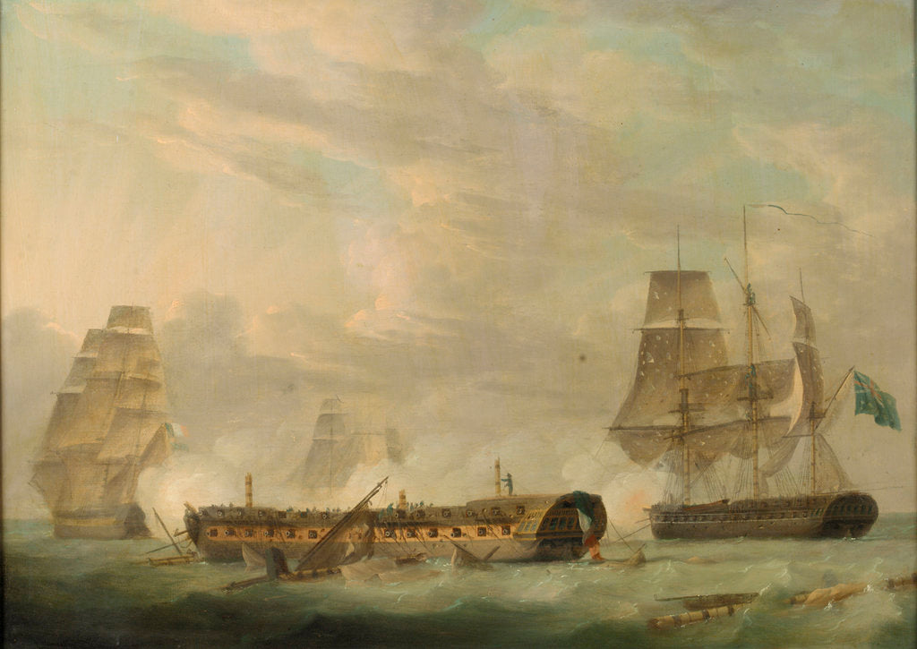 Detail of Action at sea: a French frigate completely dismasted by Robert Dodd