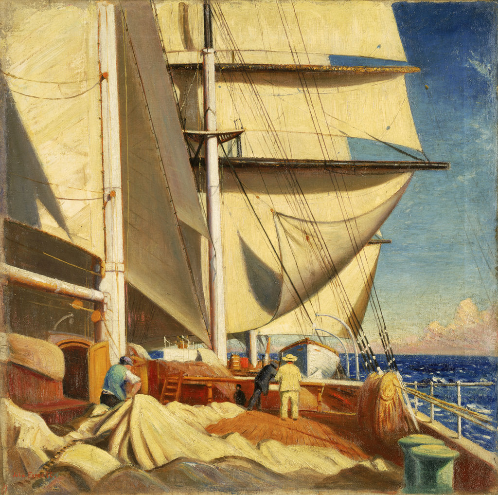Detail of Mending sails on the deck of the 'Birkdale' by John Everett