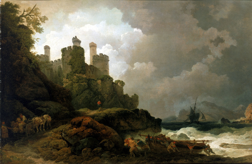 Detail of A fishing boat brought ashore near Conway Castle by Philippe-Jacques de Loutherbourg