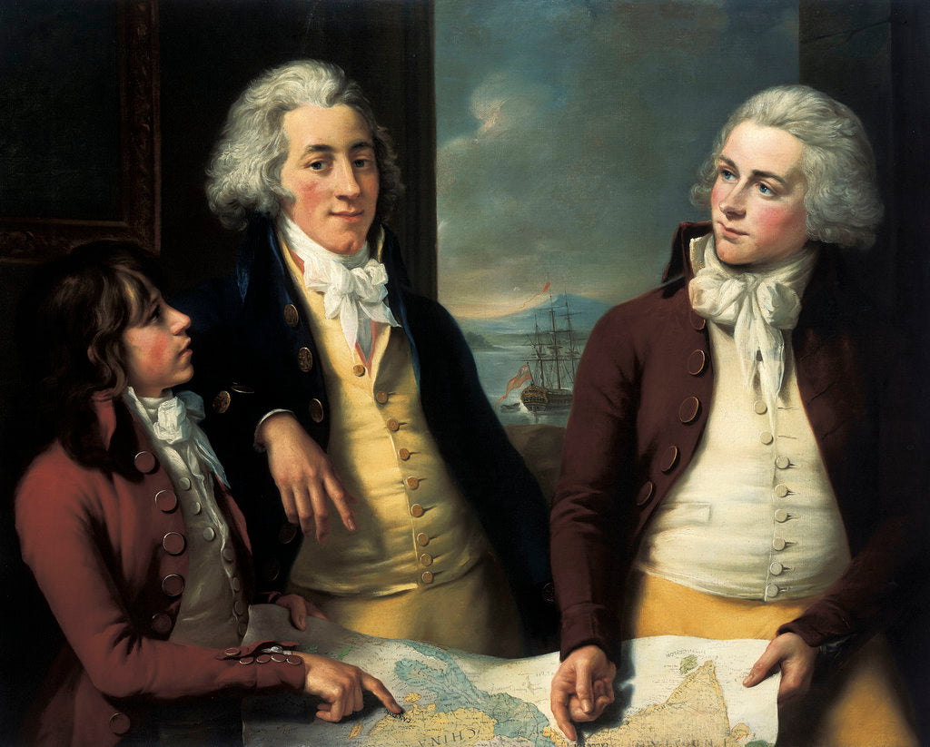 Detail of The Money brothers: William (1769-1834), James (1772-1833) and Robert Taylor (1775-1803) by John Francis Rigaud