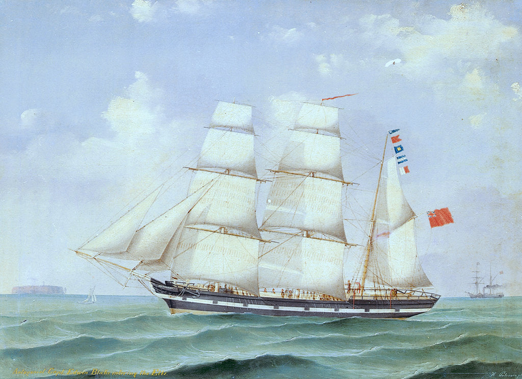 Detail of The barque 'Antagonist' entering the Elbe by Heinrich Andreas Saphus Petersen
