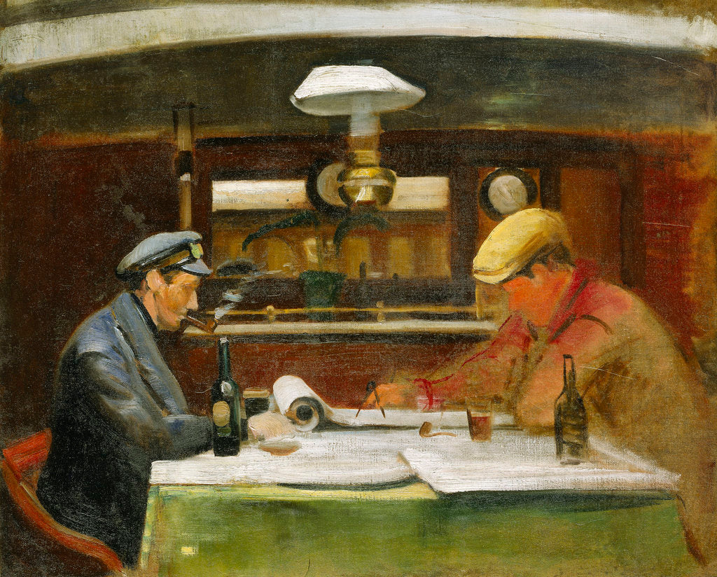 Detail of The Birkdale', showing the saloon with captain and mate by John Everett