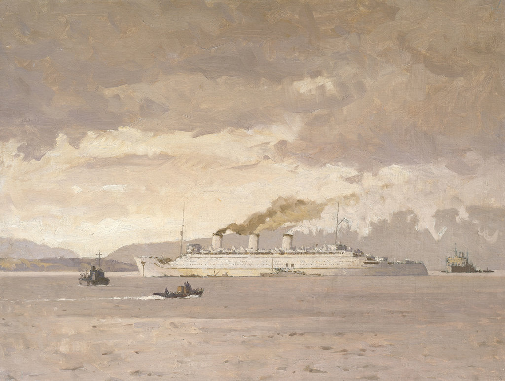 Detail of The passenger liner 'Queen Mary' raising steam by Norman Wilkinson