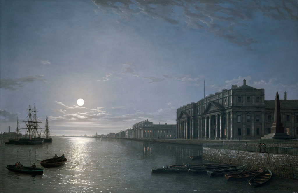 Detail of The Thames and Greenwich Hospital by moonlight by Henry Pether