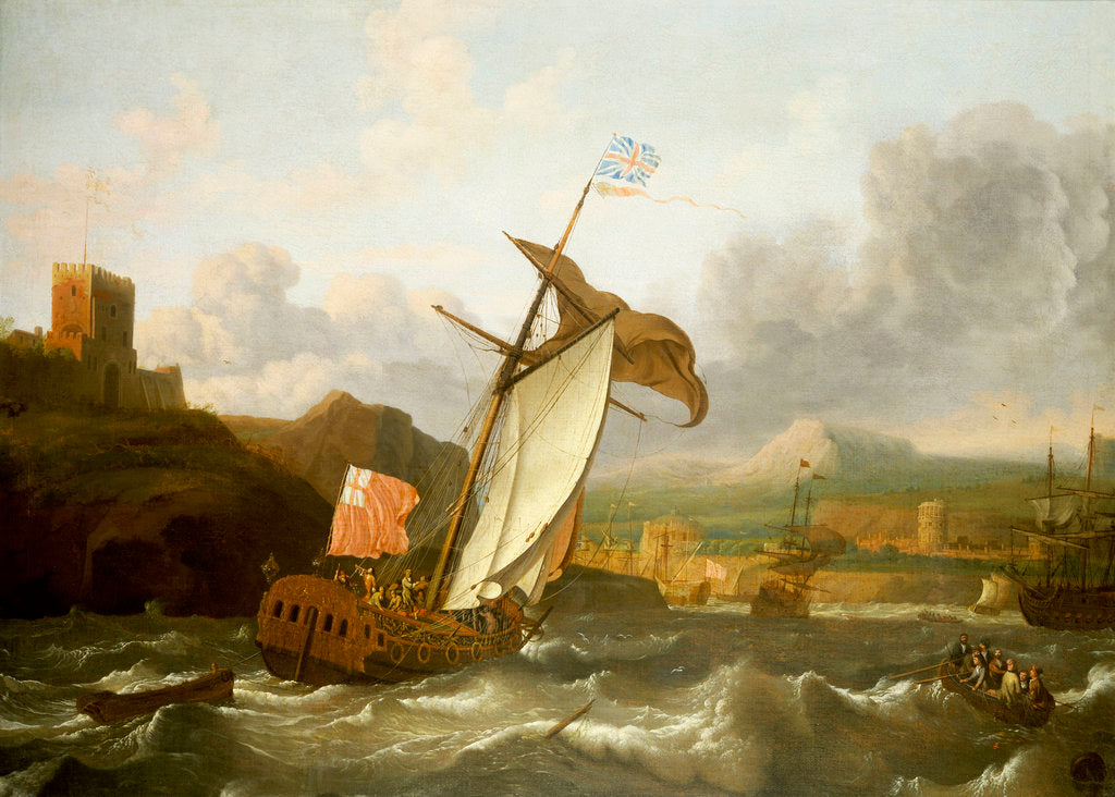 Detail of An English yacht sailing into Plymouth by Ludolf Bakhuizen