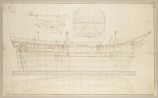 Internal sheer and profile plan of HMS Bounty (1787) (ex-Bethia)