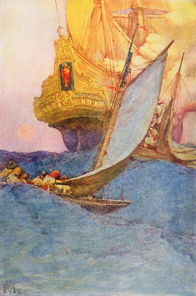 Detail of Pirates approach a treasure ship by Howard Pyle